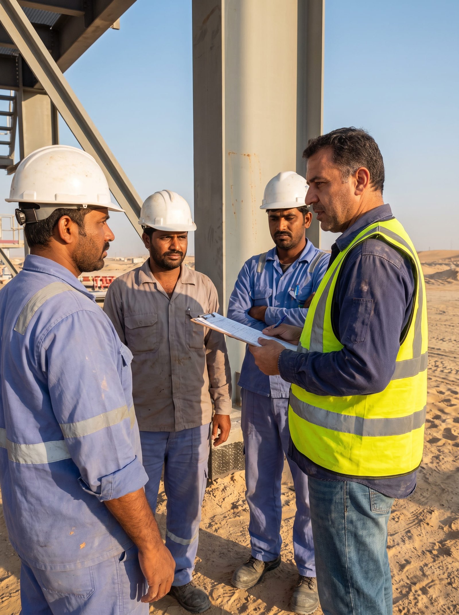 Supervisor briefing a work crew before a shift